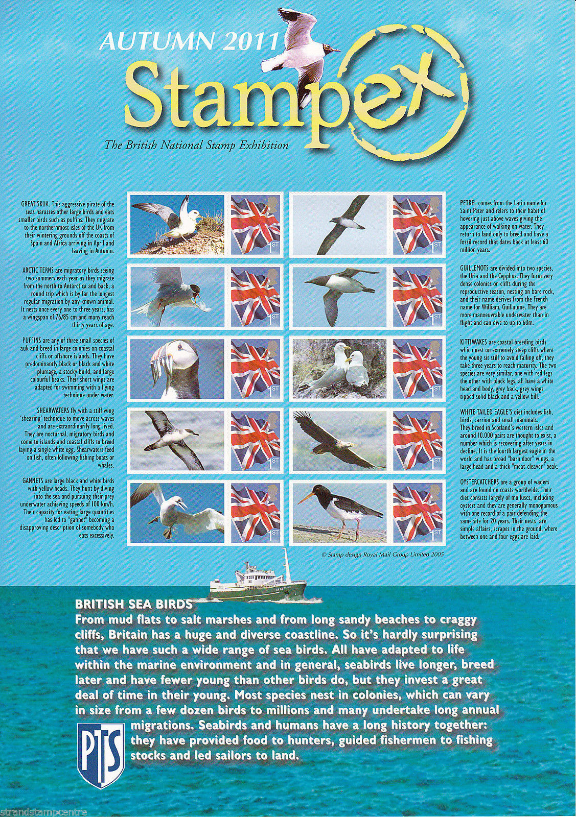 2011 GB - BC-350 - Stampex Autumn Seabirds Smiler Sheet